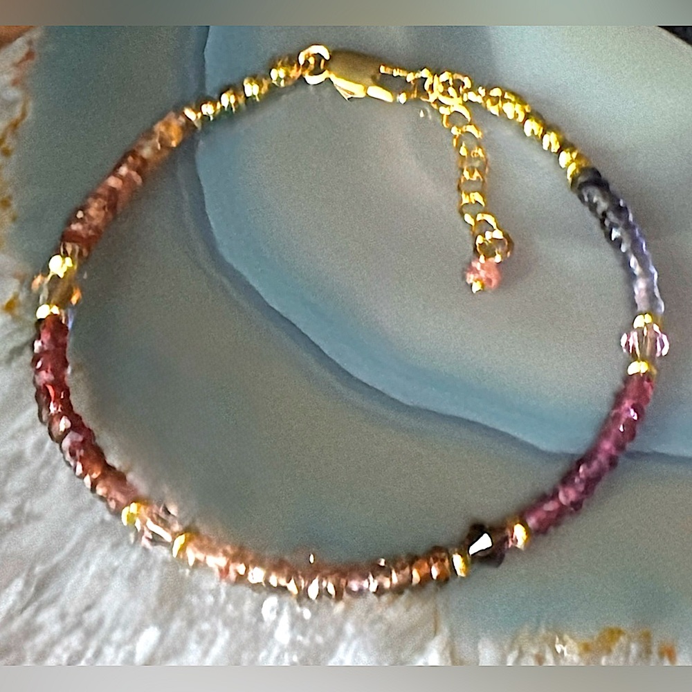 Tunduru Sapphire, Swarovski Crystal Bracelet in Gold Vermeil spacers and clasp